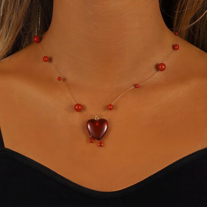 Fashion Halloween Red Love Blood Drop Beads Colier