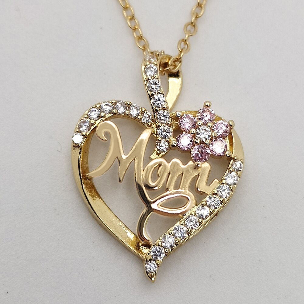 Cross Love Heart Flowers MOM Rhinestone Zircon Necklace Simple Pendant Clavicle Chain