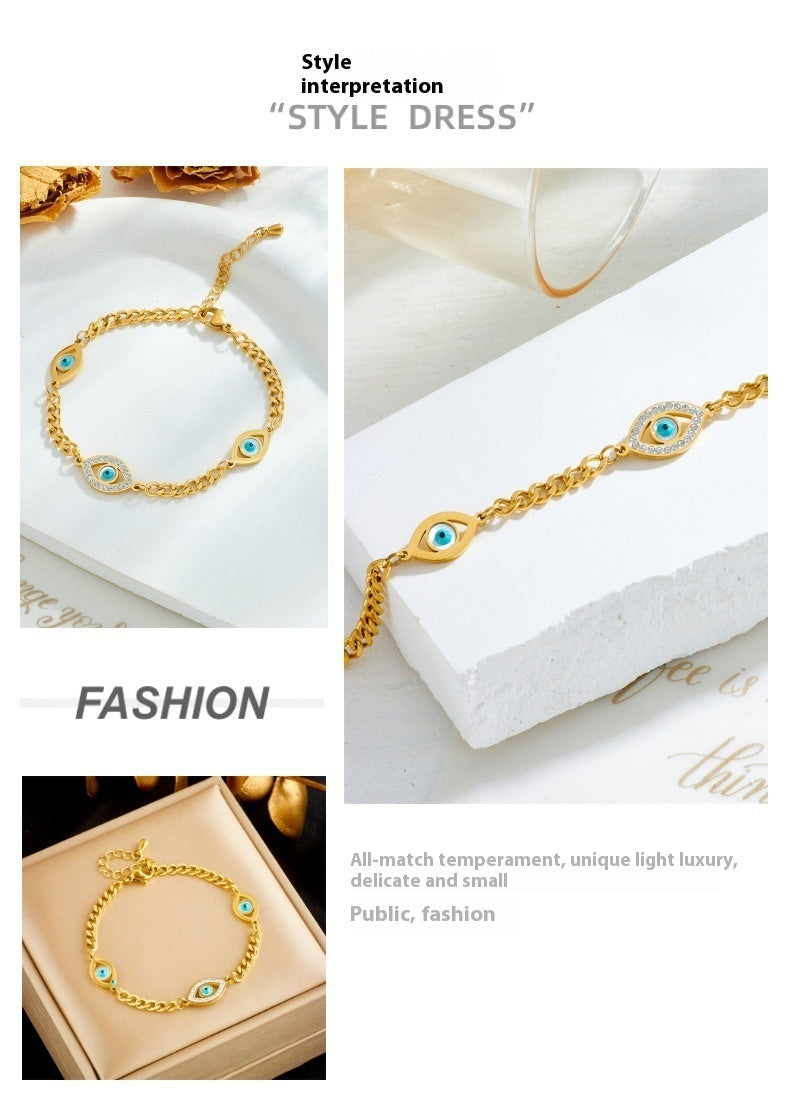 Glossy Diamond Blue Eyes Accessory Chain Titanium Steel Gold-plated Bracelet