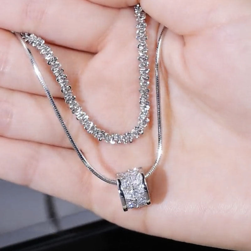 Accesorii cu lanț de claviculă cu colier cu două straturi cu diamant