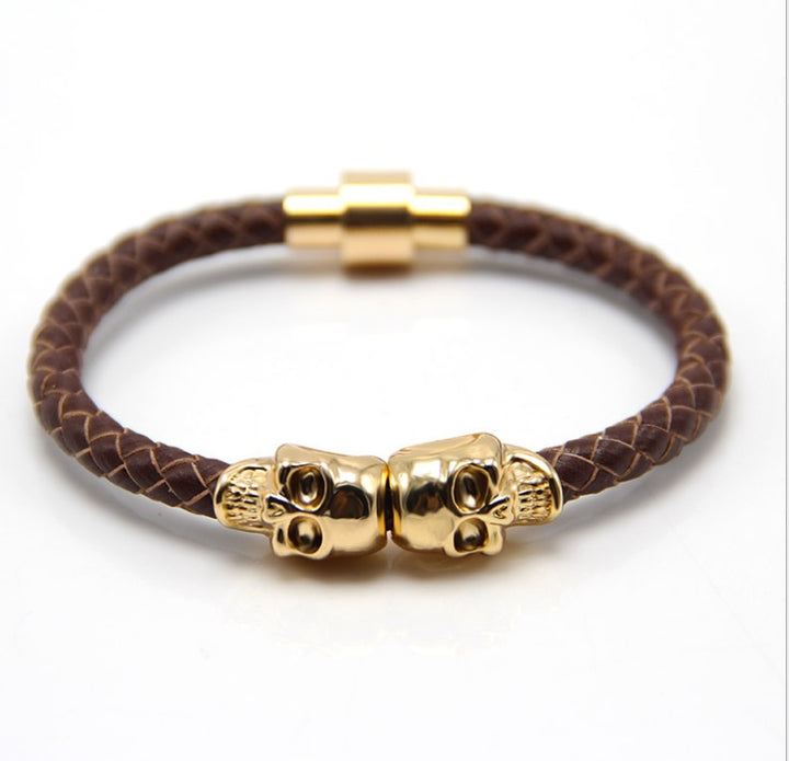 Explosive men's leather ghost head bracelet Punk style high quality skull bracelet