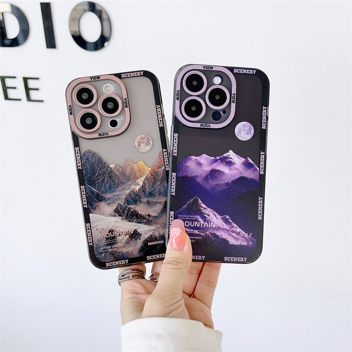 New Dark Purple Apple 14 Phone Case Landscape Mountain Peak