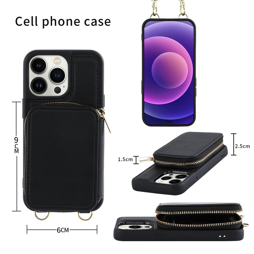 IPhone14pro Phone Case Crossbody Zipper Multifunctional Card Holder Wallet Type Applicable Protective Leather Case