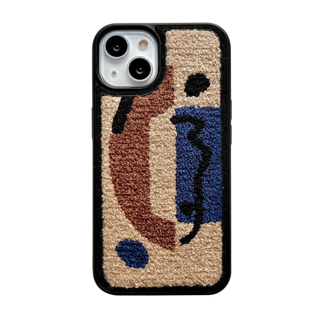 Plush Embroidered Brown Geometric Phone Case