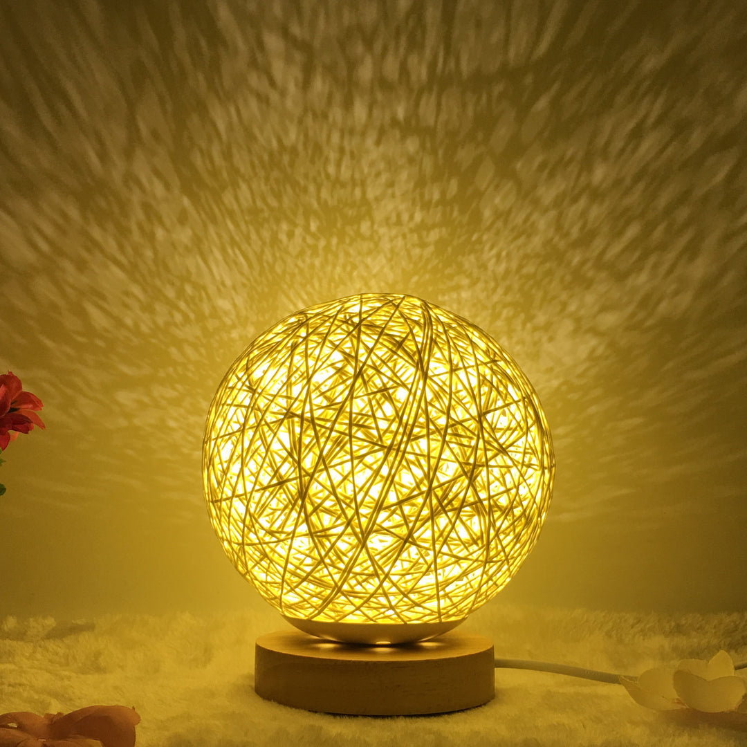 Amazon Hot Selling Linen Linen Lampa de masă roman și unic LED inteligent USB7 Color RGB16 Color Color Control Rattan Ball Lampa