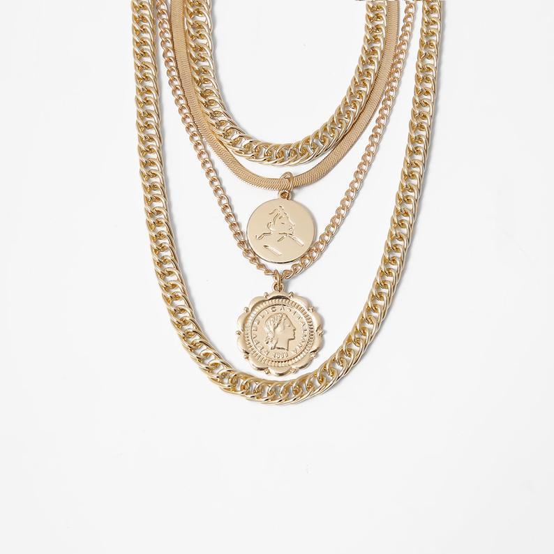 Snake bone chain round multi-layer necklace