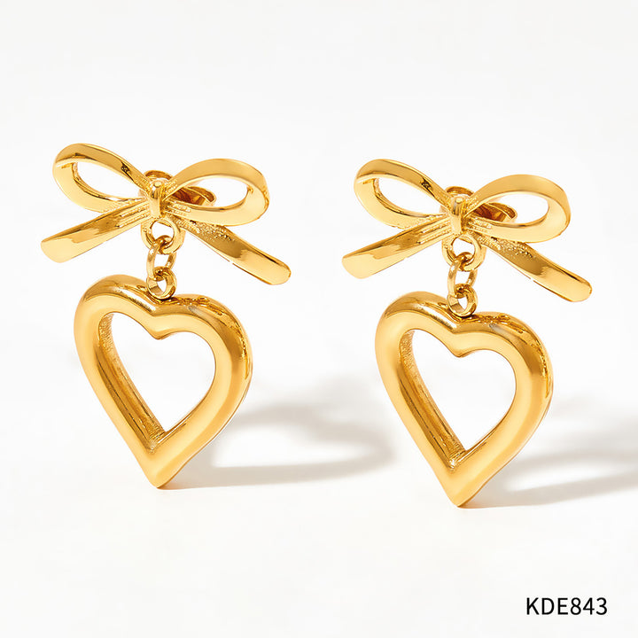 Sweet Girl Hollow Bow Love Heart Earrings