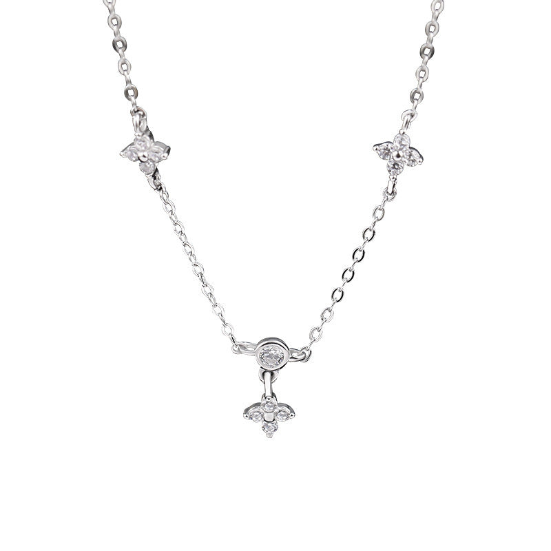 Women's Sterling Silver Clover Necklace Star Zircon