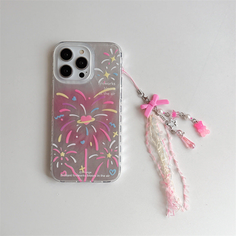 Double-layer Printed Feather Yarn Love Fireworks Phone Case