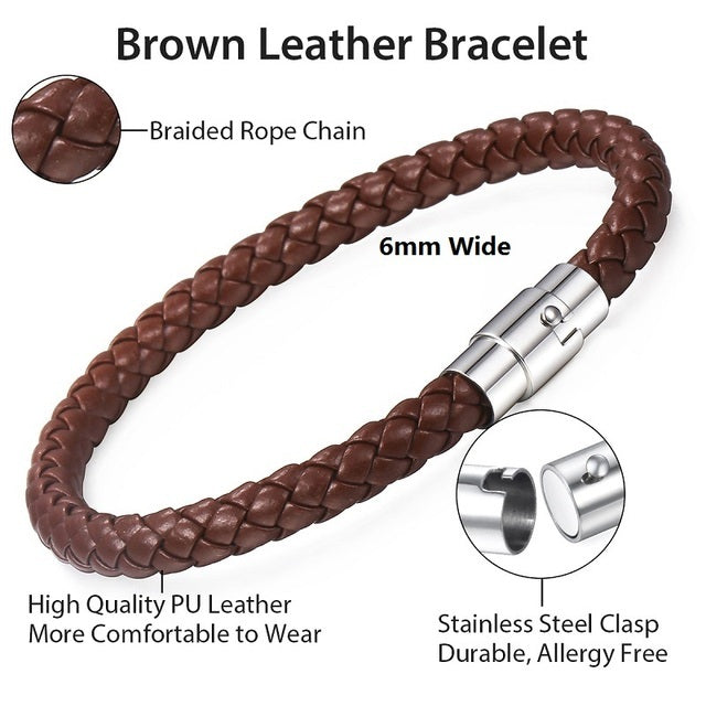 Mens Womens Leather Brown Black Braided Bracelet