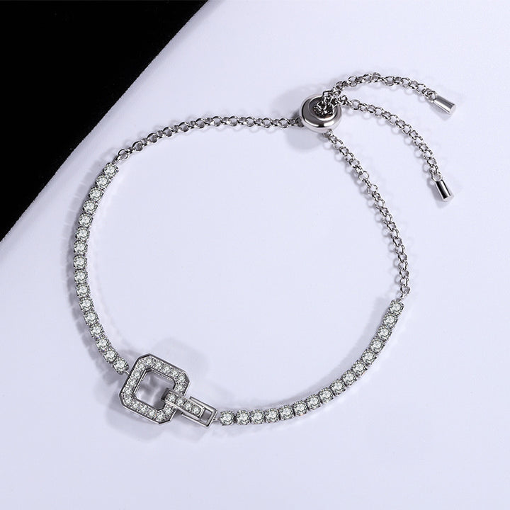 Brățară cu diamante cu cataramă pătrată pentru femei 925 Sterling Silver