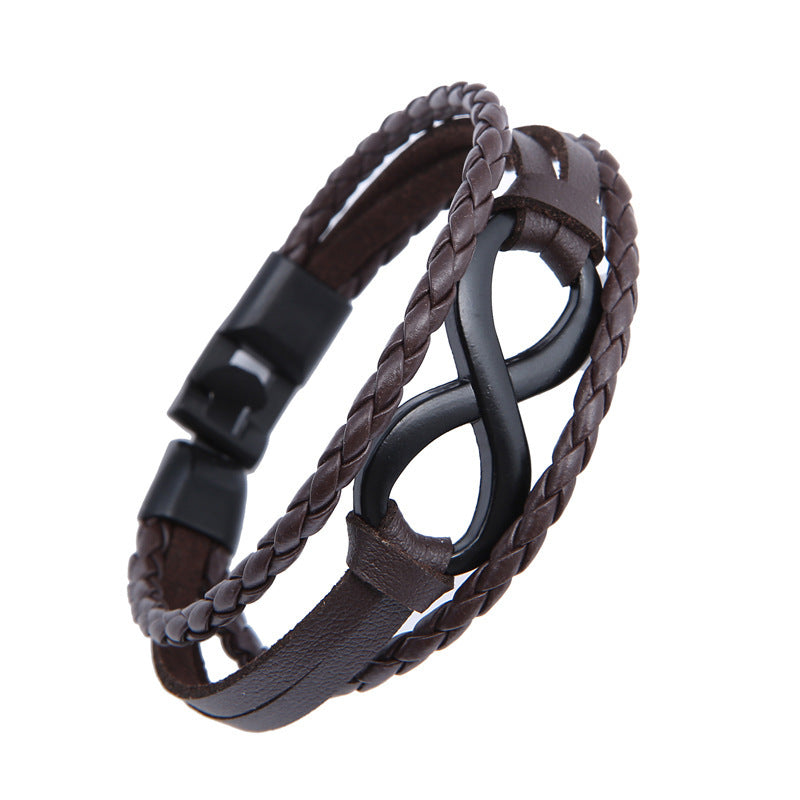 Alloy lucky figure 8 leather bracelet