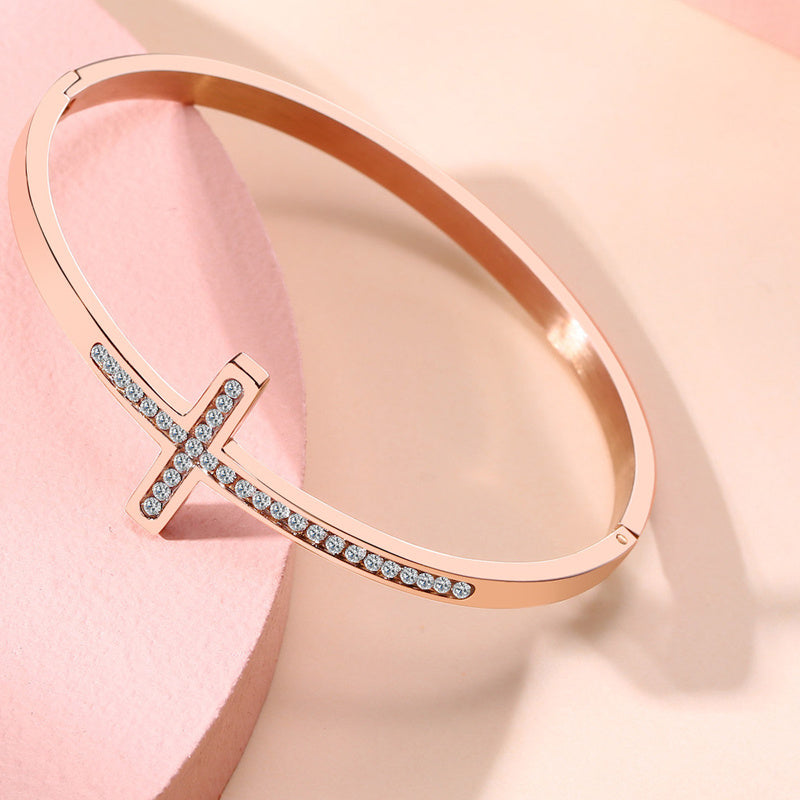 Fashion Stainless Steel Diamond Cross Bracelet