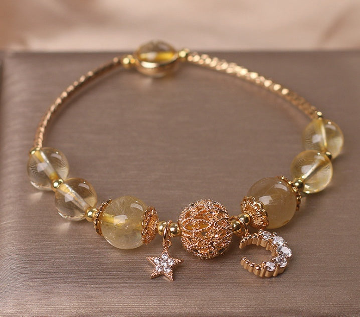 Natural Citrine Gold Gem Quartz Bracelet Women's Light Luxury Star Moon Crystal Accessories