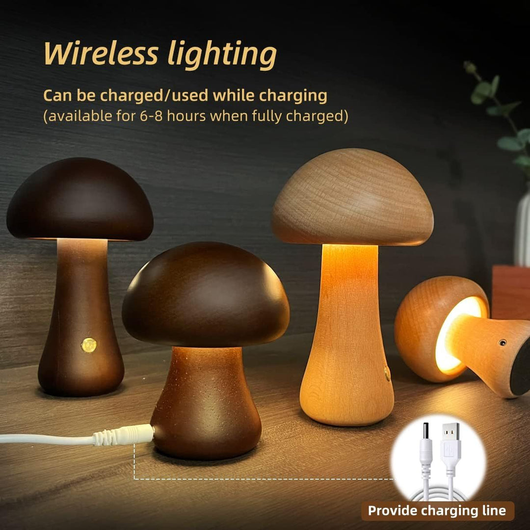 Ins Wooden Cute Mushroom LED Lumina de noapte cu comutator tactil lampă de noptieră pentru dormitor pentru copii camera pentru copii Lămpi de noapte decor acasă