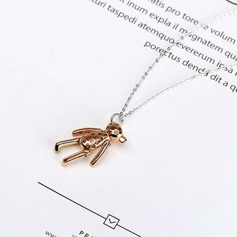 Simple Three-dimensional And Cute Teddy Bear Pendant Necklace Women