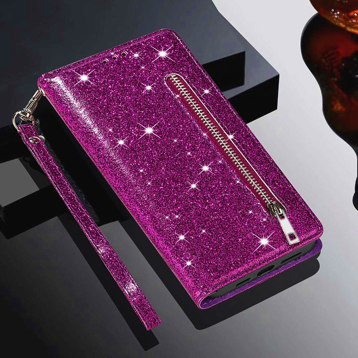 Zipper Mobile Phone Leather Case Flip Card