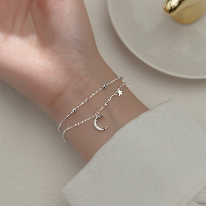 Brățară autentică 925 Sterling Sterling Moda Double Moon Star Brățară pentru femei