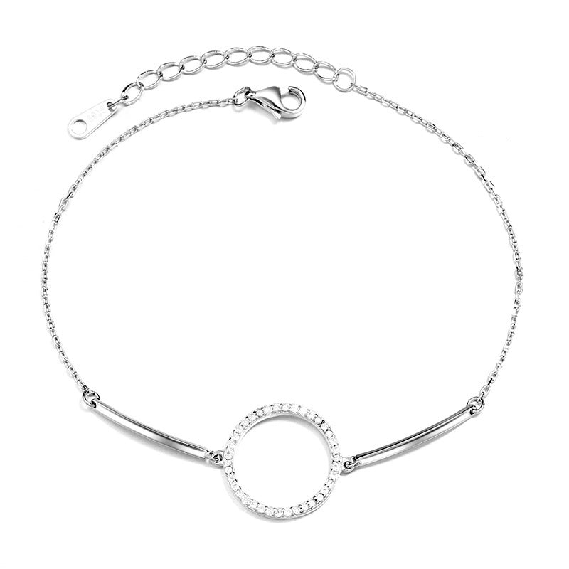 Poarta Estului din Coreea de Sud S925 Sterling Silver Simple Simple Circul Cerc Brățară Brățară Coreeană Femeie Brățară rotundă ușor încrustată