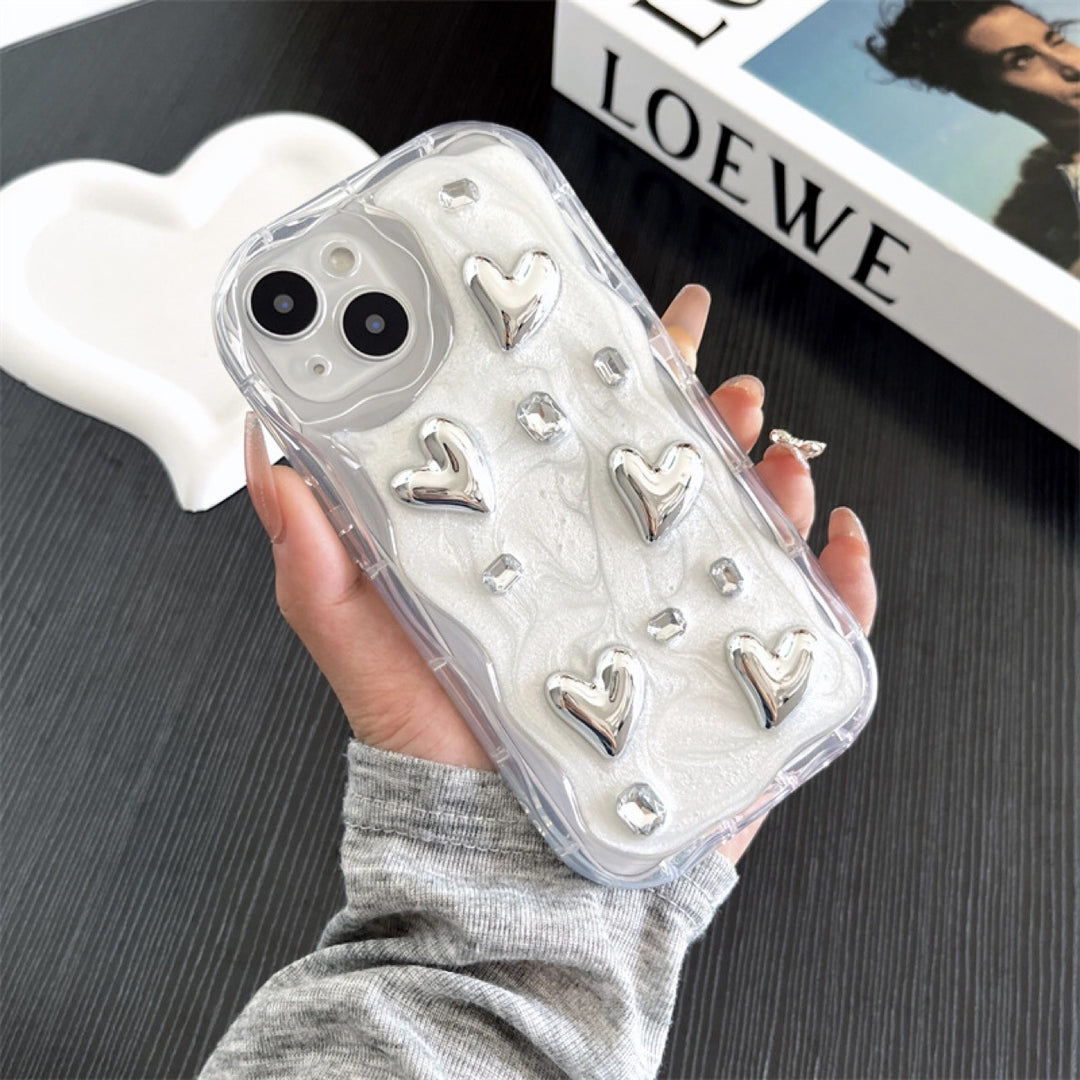 Simple Stereo Glue Silver Love Gem Phone Case