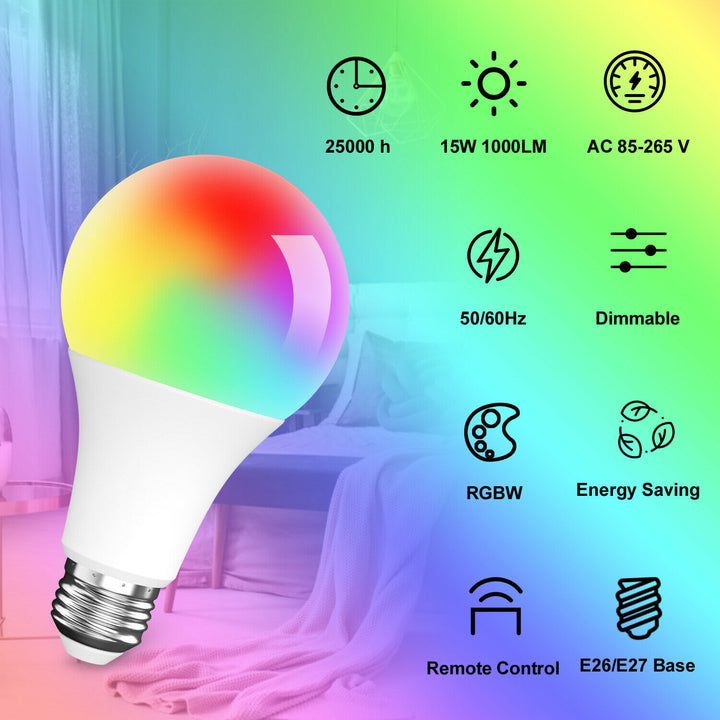 Bec LED 15W RGB SMART SMARTAMESS DIMMABLE LAMPĂ DE Culoare Schimbare Culoare Smart WiFi Bulb LED multicolor pentru Alexa