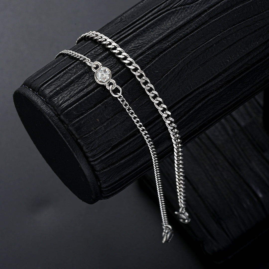 Minority Simple Round Diamond Chain Bracelet Hip Hop Cool Couple 2-piece Set