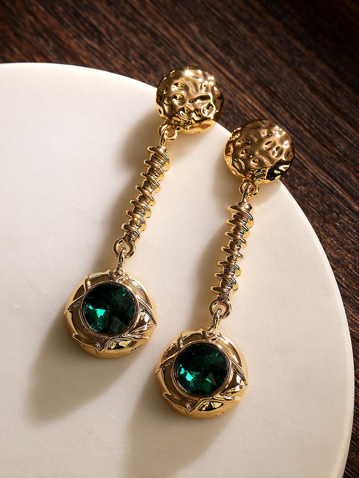 Women's Long French Dark Green Crystal Earrings