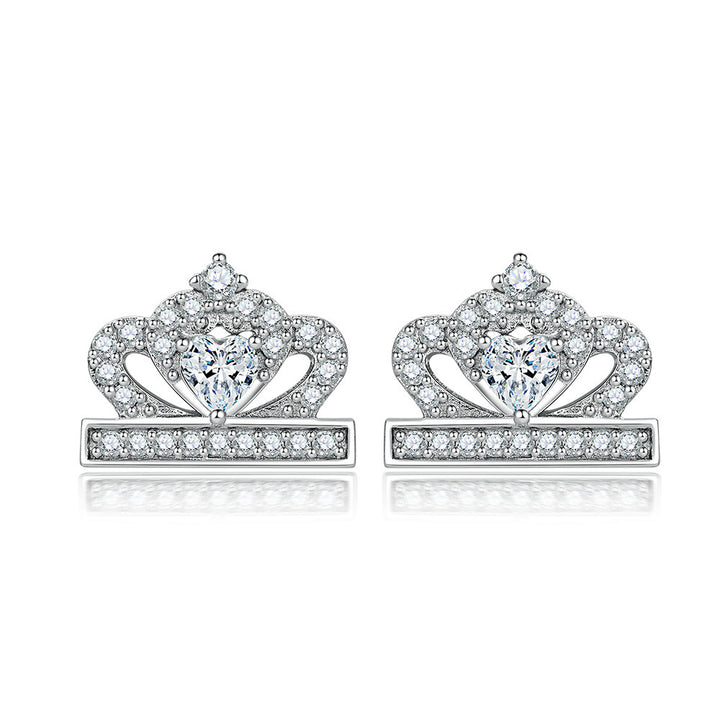 Women's Crown Heart-shaped Zircon 925 Sterling Silver Stud Earrings