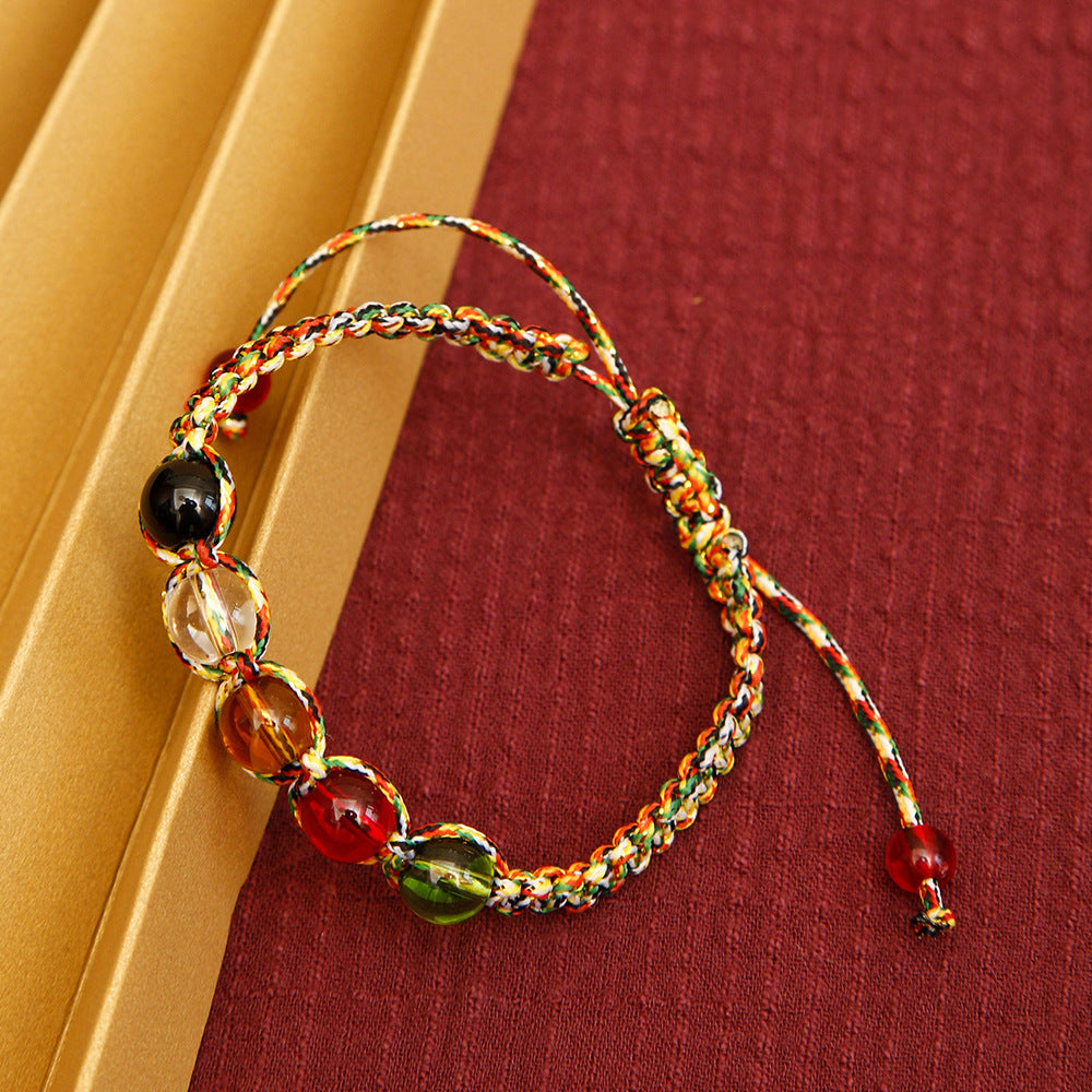 Five-color String Bracelet Colorful Rope Five Beads Color