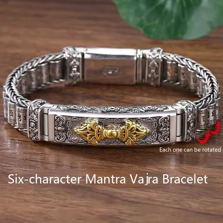 Silver Sterling S925 Brățară cu șase cuvinte Mantra Vajra