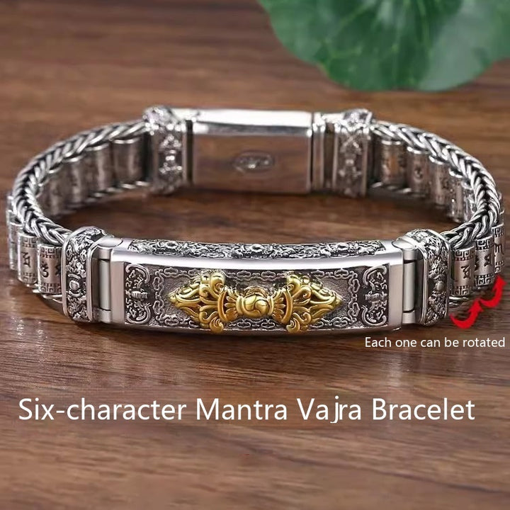 Sterling Silver S925 Six-word Mantra Vajra Bracelet