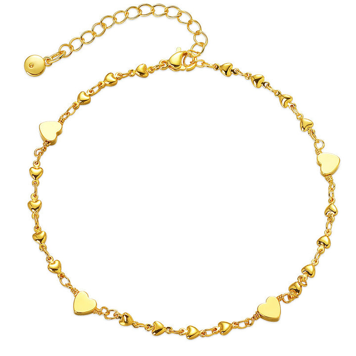 18K Real Gold Solid Heart Design Sweet And Versatile Anklet