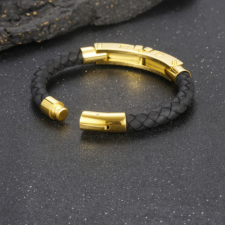 European And American Titanium Steel Personality Men's Weaving Leather Bracelet