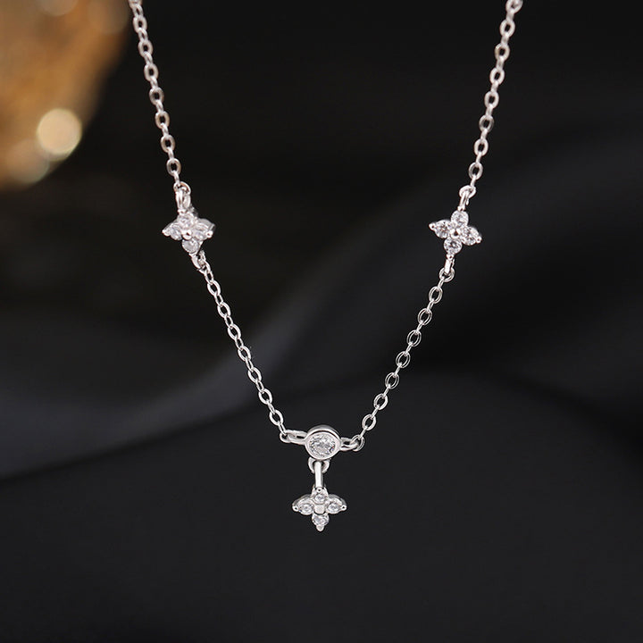 Women's Sterling Silver Clover Necklace Star Zircon