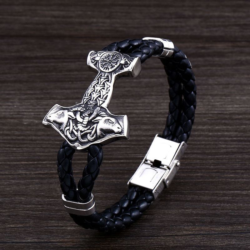 European And American Retro Viking Titanium Steel Soft Leather Bracelet