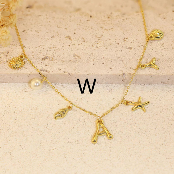 26 Bamboo Letter Necklace Starfish Shell