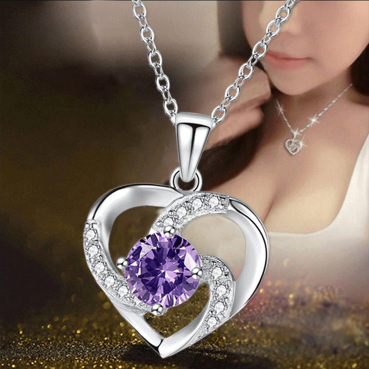 Fashion Lady Heart Pendant Plated 925 Silver Necklace Jewelry