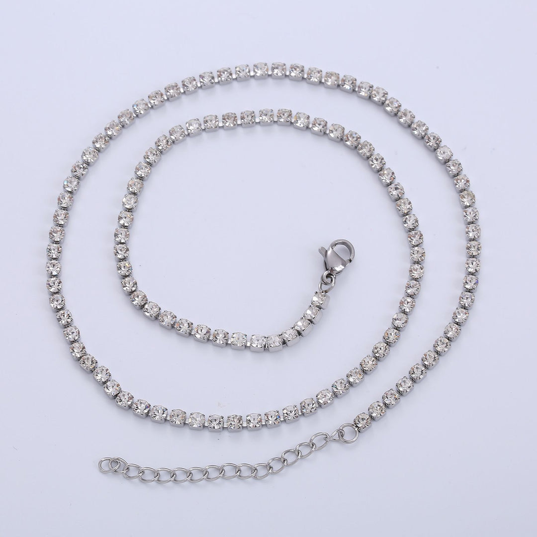 Stainless Steel White Diamond Tennis Necklace