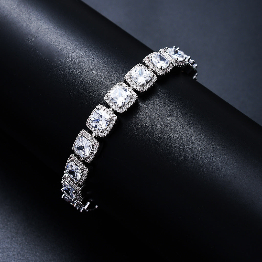 10mm Square Rock Sugar Zircon Necklace Men