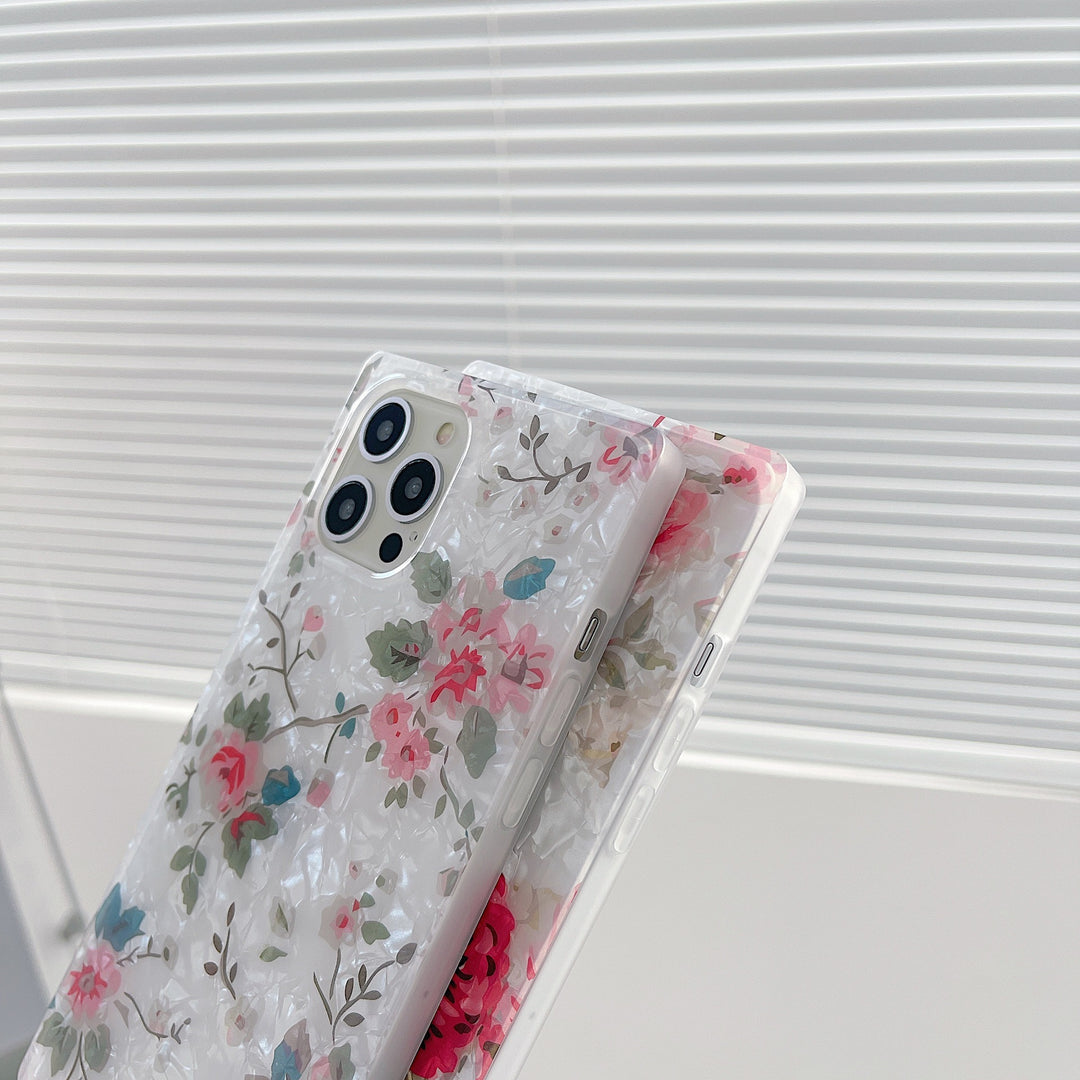 Retro Square Shell Flower Pattern Phone Case