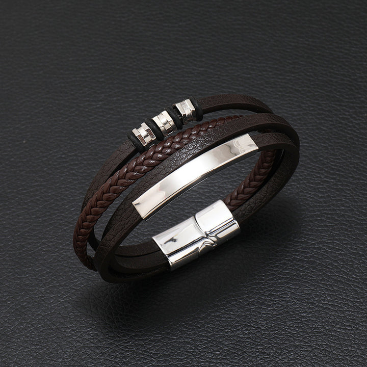 Iron Button Multilayer Leather Bracelet