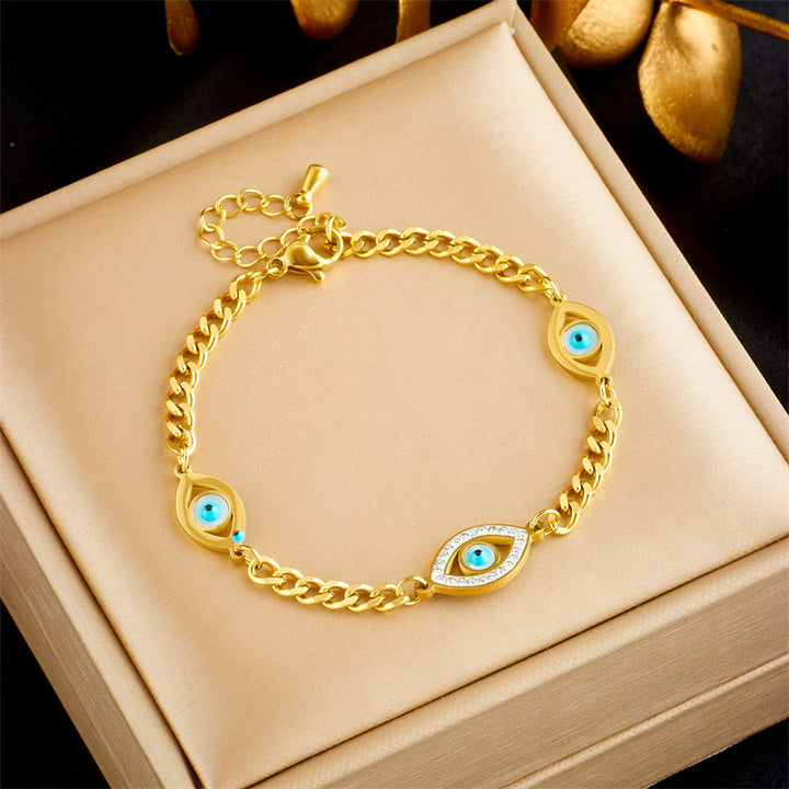 Glossy Diamond Blue Eyes Accessory Chain Titanium Steel Gold-plated Bracelet