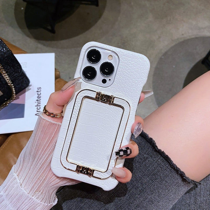 Leather Texture Metal Square Buckle Bracket Phone Case