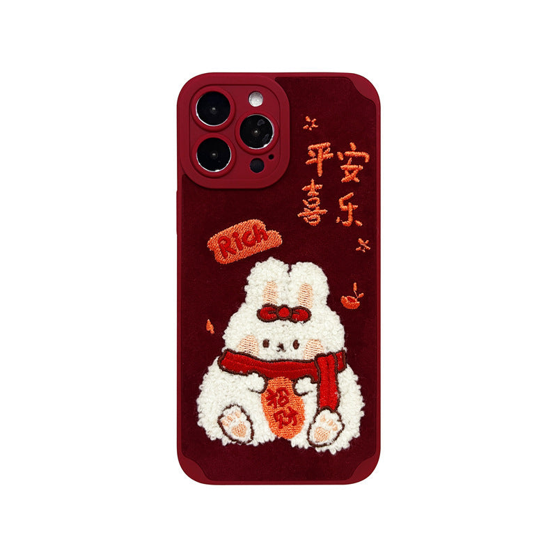 New Year Red Embroidery Charm Rabbit Phone Case