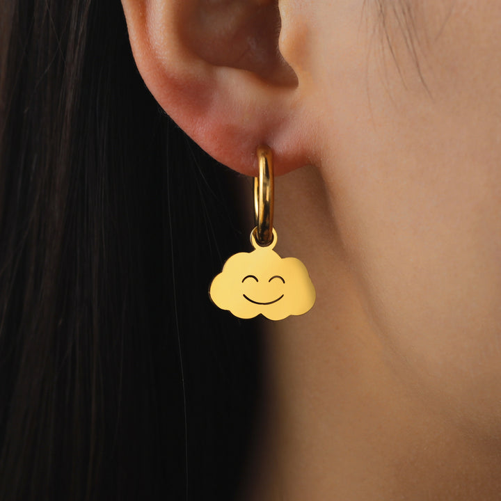 Cut Titanium Steel Cute Sweet Face Cloud Earrings