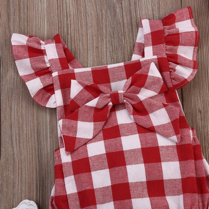 Red Plaid Set Bow Red Plaid Rochie din două piese Costum