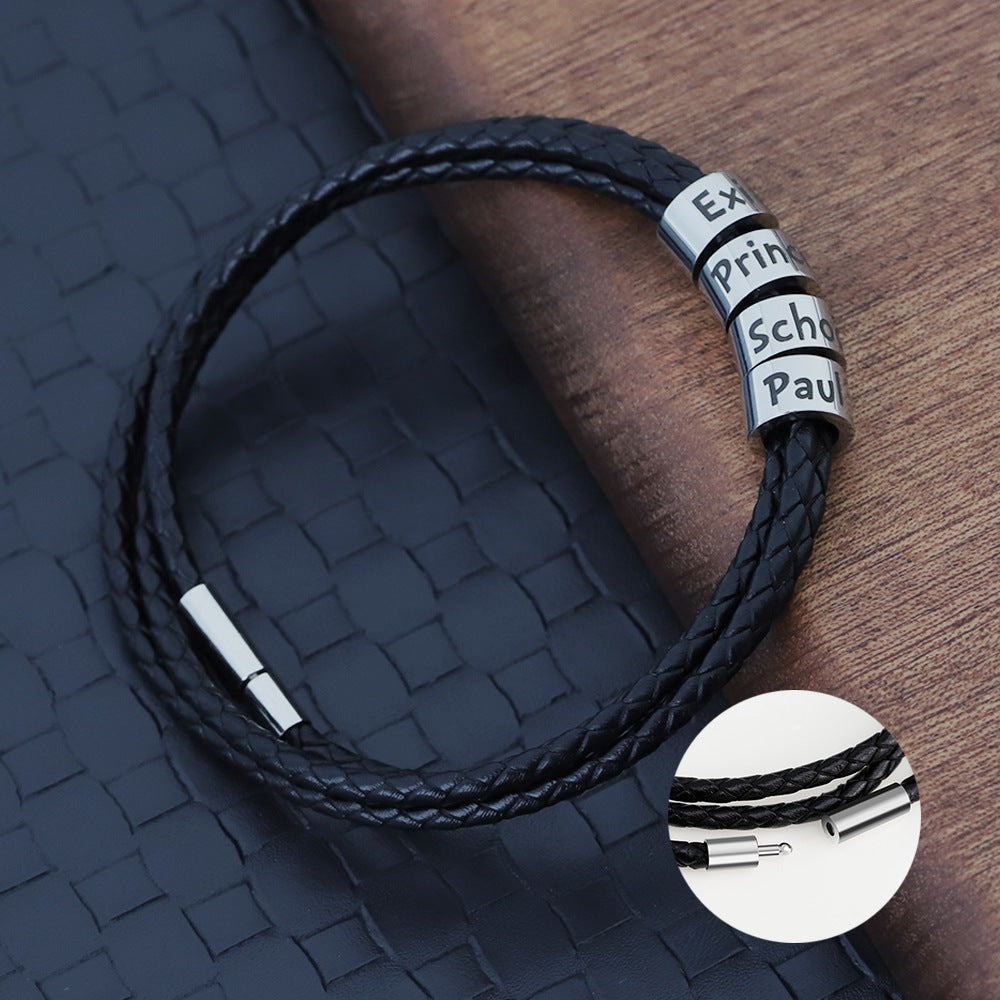 Black Leather Rope Bracelet For Men