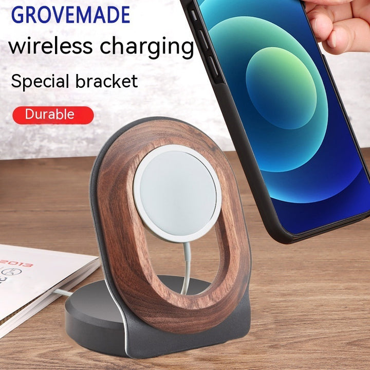 Walnut Magsafe Magnetic Wireless Charging Bracket Mobile Phone Solid Wood Base Wooden