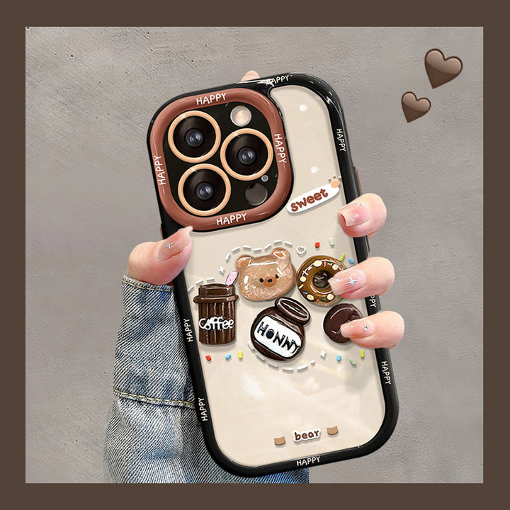 Coffee Bear Three-dimensional Doll Pendant Drop-resistant Phone Case