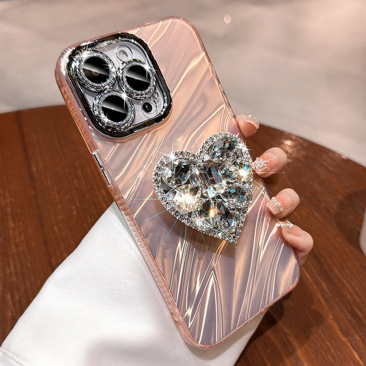 Lens Protector Rhinestone Love Bracket Phone Case